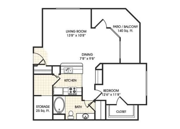 Floor Plan  Stonebridge Ranch Apartment Homes for Rent in Chandler AZ  1 bedroom apartment floor plan