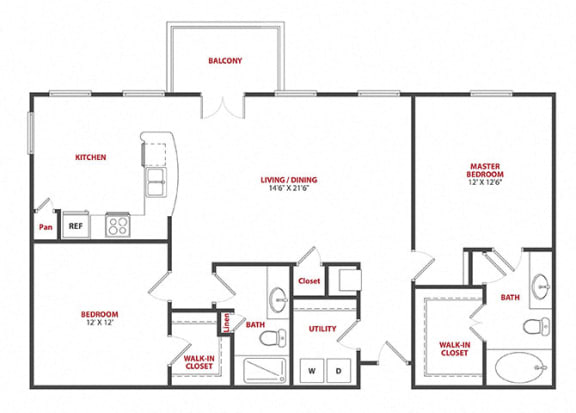 Provence 2 Bed 2 Bath 1,213  Sq.Ft. Floor Plan at Saulet, New Orleans, 70103