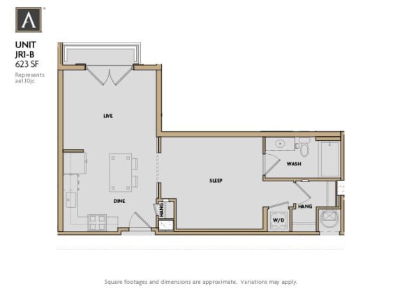 1 Bedroom G 1 Bath Floor Plan at Aertson Midtown, Tennessee, 37203