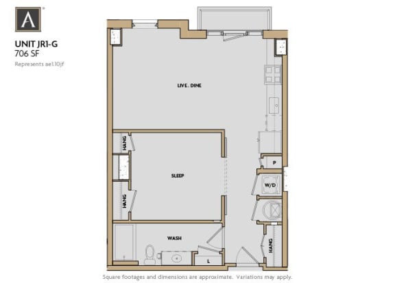 1 Bedroom Q 1 Bath Floor Plan at Aertson Midtown, Nashville, 37203