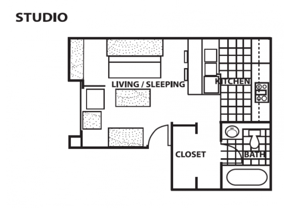 Studio floor plan at Cinnamon Tree Apartments in Albuquerque, MN