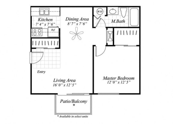 Floor Plan  One bedroom one bathroom A1 floor plan at Brentwood Apartment Homes in Manassas, VA