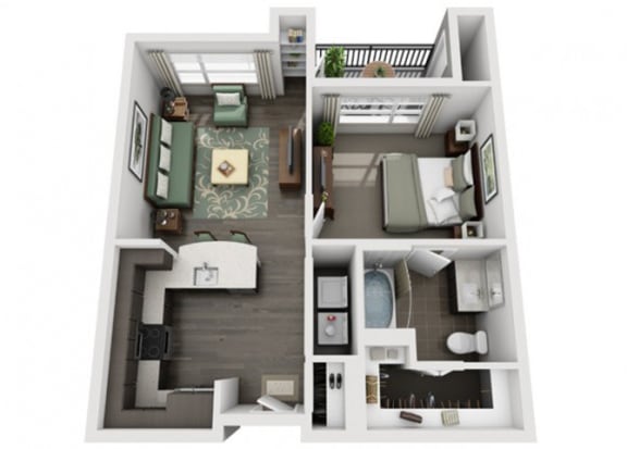 A1 Everlee 3D 1 bedroom floor plan