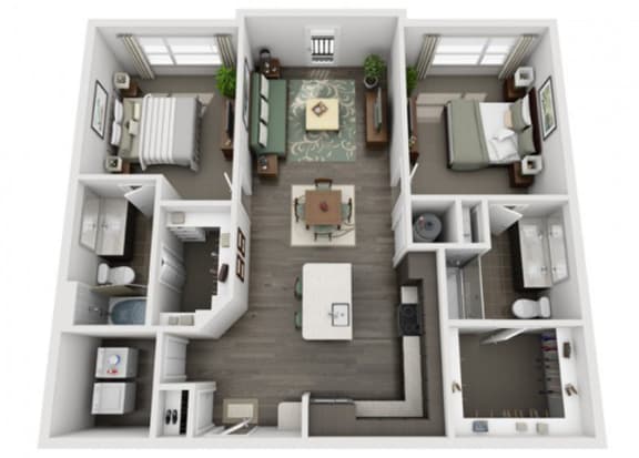 B1 Everlee 3D 2 bedroom floor plan