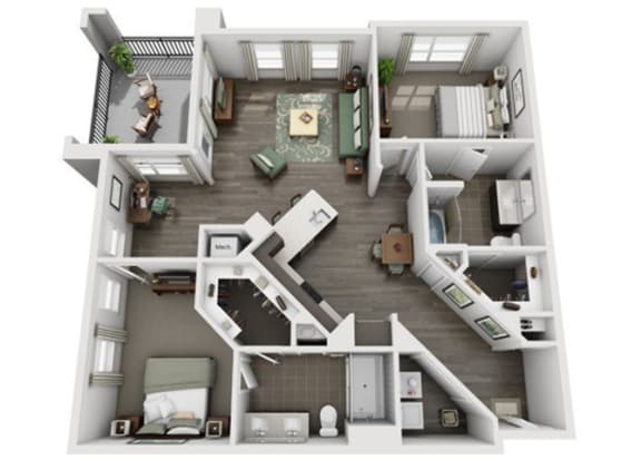 B2 Everlee 3D 2 bedroom floor plan
