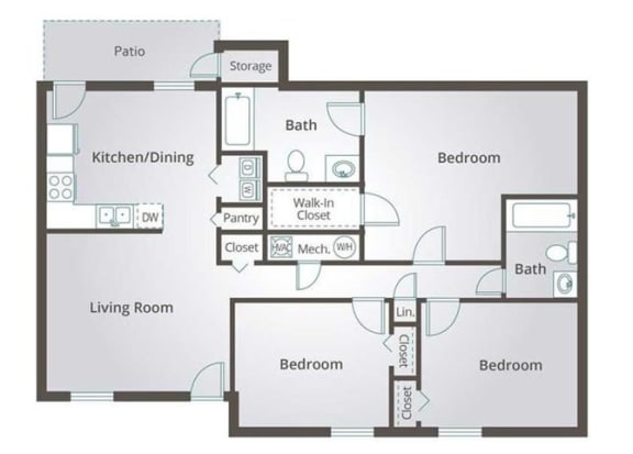 Floor Plan  THE BAYBERRY FloorPlan at Springwood Townhomes Apartments, Florida, 32303