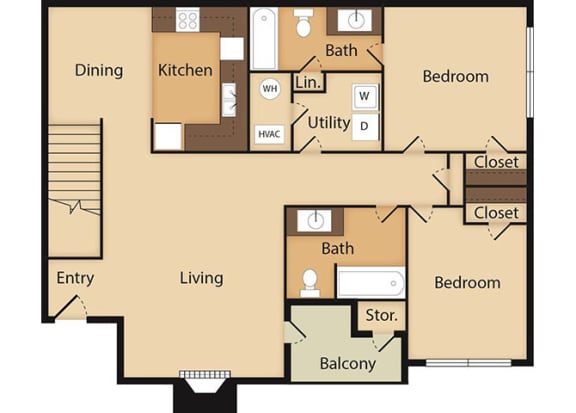 oak 2x2 bedroom floor plan