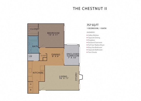1 Bed 1 Bath ChestnutII Floor Plan at Rosemont Vinings Ridge, Atlanta, 30339