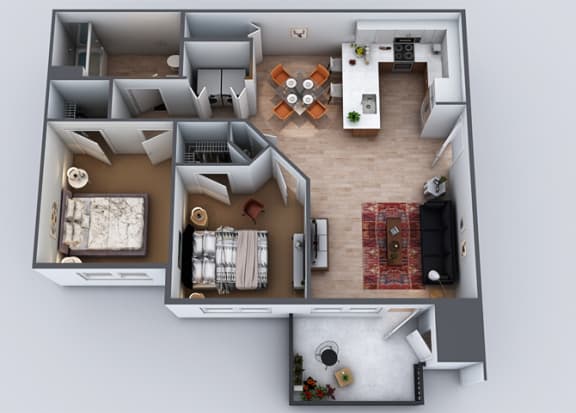 Layout 1, 2 br, 1 ba, 923 sq. ft.