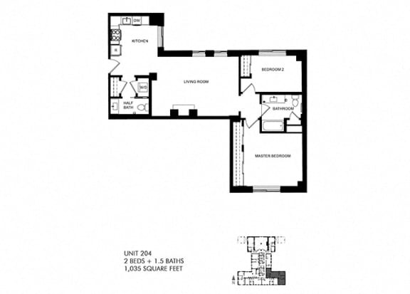 2 Bed 1.5 Bath Floor Plan at Park Heights by the Lake Apartments, Chicago