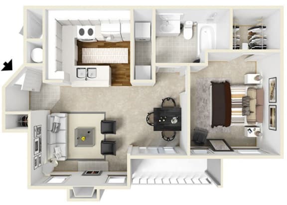 Swift Creek Commons A1 3D floor plan 1 bedroom
