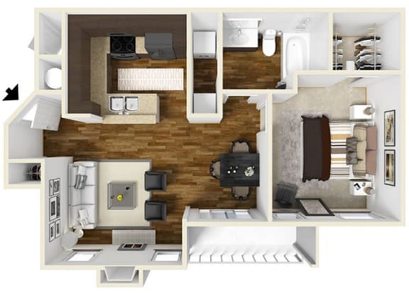Swift Creek Commons A1 3D floor plan 1 bedroom
