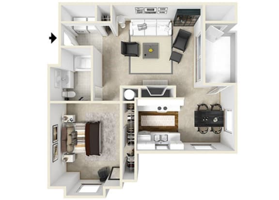 Swift Creek Commons A2 3D floor plan 1 bedroom