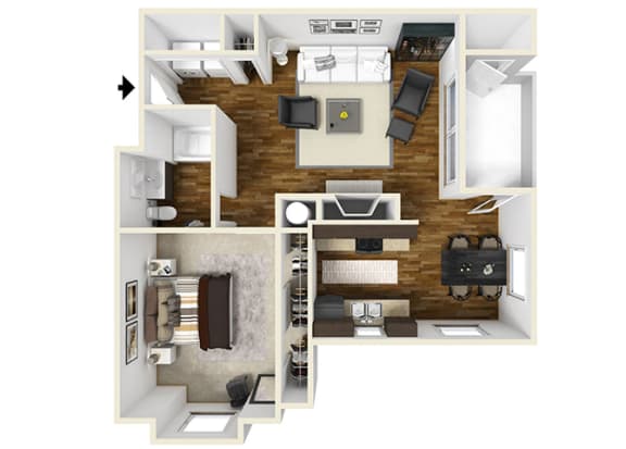 Swift Creek Commons A2 3D floor plan 1 bedroom