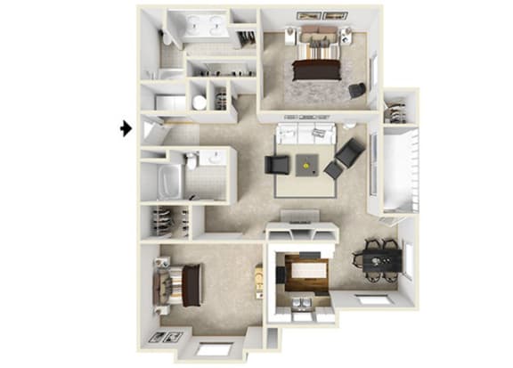 Swift Creek Commons B2 3D floor plan 2 bedroom