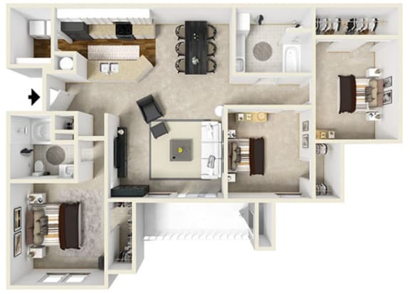 Swift Creek Commons C2 3D floor plan 3 bedroom