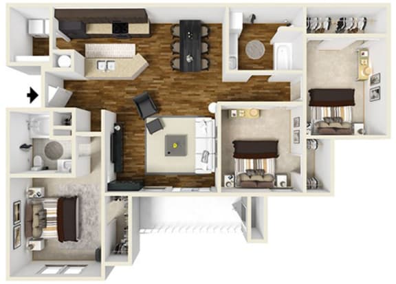 Swift Creek Commons C2 3D floor plan 3 bedroom