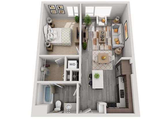 Baseline 158 3D floor plan A6 1 bedroom