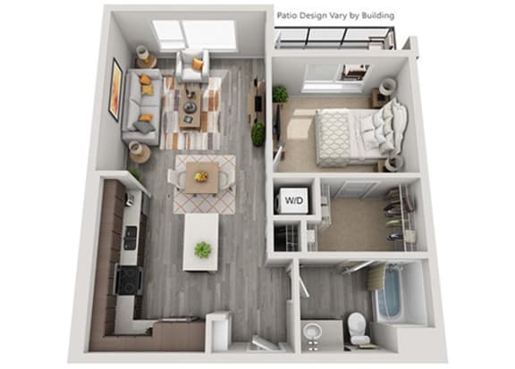 Baseline 158 3D floor plan A8 1 bedroom