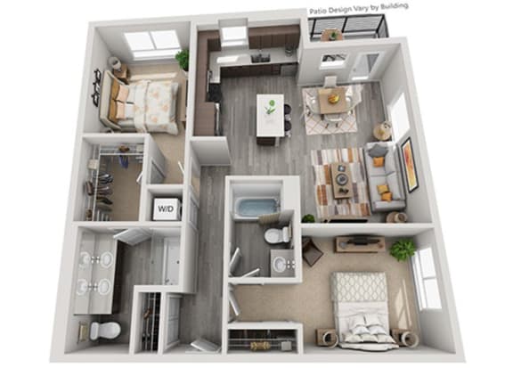Baseline 158 3D floor plan B2 2 bedroom