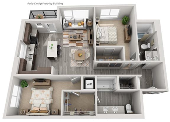 Baseline 158 3D floor plan B3 2 bedroom