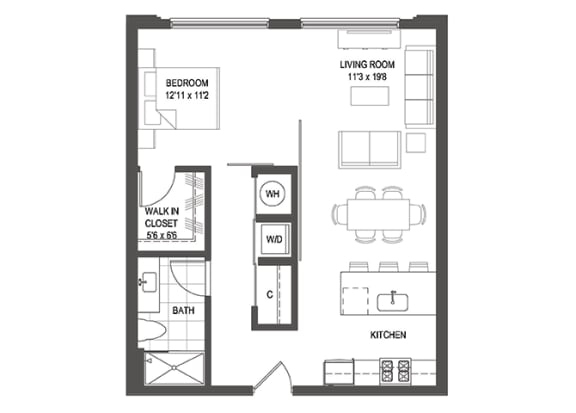 1 bed 1 bath floor plan I at Iron Works Sono, Norwalk, CT, 06854