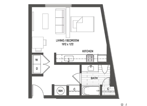 Studio1 bath floor plan D at Iron Works Sono, Norwalk, CT, 06854