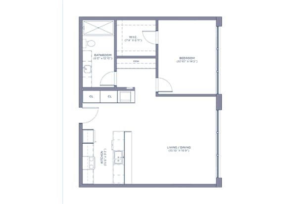 One Bedroom Floor Plan at Shirt Factory Lofts, Connecticut, 06854