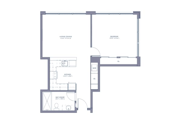 Corner Unit 1 Bedroom Floor Plan at Shirt Factory Lofts, Norwalk, CT, 06854