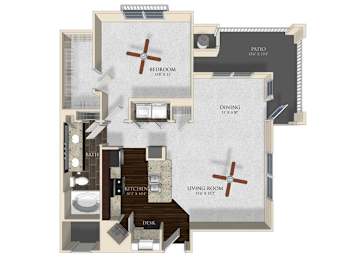 Floor Plan  1 bedroom 1 bathroom apartment A3 floorplan at Atley on the Greenway Apartments in Ashburn, VA