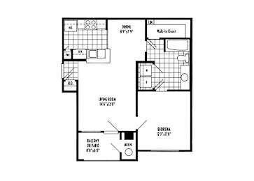 Floor Plan  One bedroom one bathroom A1 Floorplan at River Pointe at Den Rock Apartments in Lawrence, MA