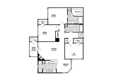 Floor Plan  Three bedroom two bathroom C1 Floorplan at River Pointe at Den Rock Apartments in Lawrence, MA