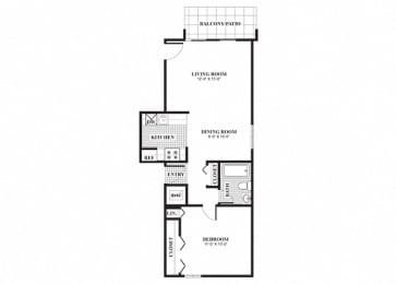 Floor Plan  One bedroom one bathroom Classical A floorplan at University Heights Apartments in Providence, RI