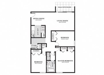 Floor Plan  Three bedroom one bathroom Elmwood floorplan at University Heights Apartments in Providence, RI