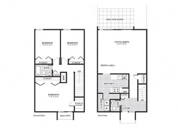 Floor Plan  Three bedroom one and a half bathroom LaSalle floorplan at University Heights Apartments in Providence, RI