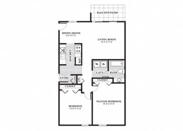Floor Plan  Two bedroom one bathroom Thayer B floorplan at University Heights Apartments in Providence, RI