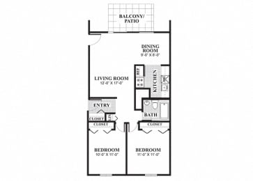 Floor Plan  Two bedroom one bathroom Wayland A floorplan at University Heights Apartments in Providence, RI