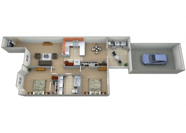 Two Bed One Bath Catalina Floorplan at Dominion Courtyard Villas, Fresno, 93720