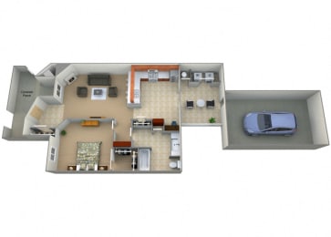 One Bed One Bath Joaquin Floorplan at Dominion Courtyard Villas, Fresno, CA
