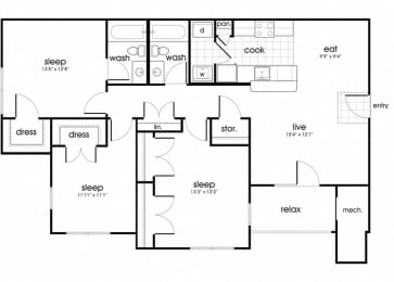 Floor Plan  C1 Floorplan for Whispering Oaks apartment homes in Portsmouth, VA