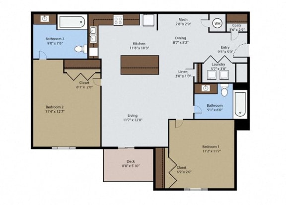 Aspen 2 Bedroom 2 Bath Floor Plan Aspen 2 Bedroom 2 Bath 1,004 Sq.Ft. Floor Plan at Pinyon Pointe, Loveland, Colorado