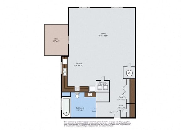 Oak - Studio Floor Plan Oak - Studio 549 Sq.Ft. Floor Plan at Pinyon Pointe, Colorado, 80537