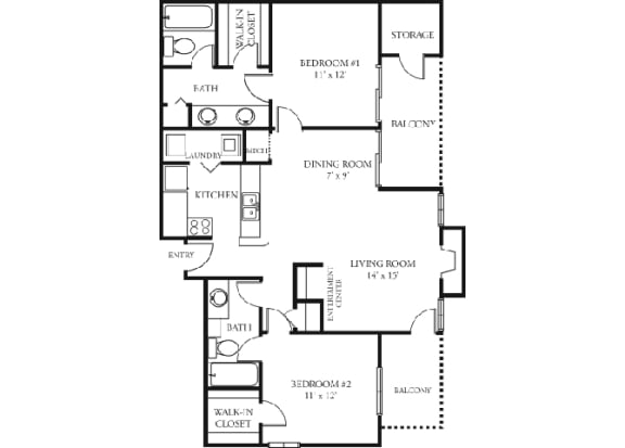 Floor Plan  Rose Floor plan Martin&#x27;s Point Apartment Homes