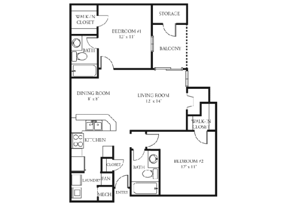 Floor Plan  Tulip Floor plan Martin&#x27;s Point Apartment Homes