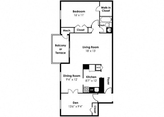 1 Bedroom 1 Bath Den Renovated 983 sf at Padonia Village Apartments, Maryland, 21093