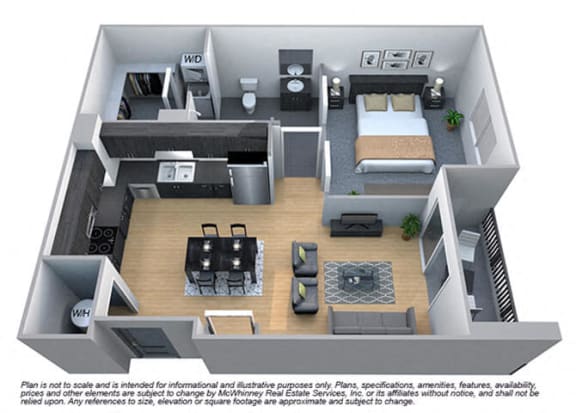 Linden 1 Bedroom 1 Bath Floorplan at Cycle Apartments, Ft. Collins, CO, 80525