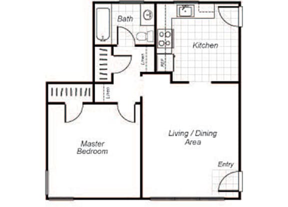 Floor Plan  One bedroom one bathroom A1 floorplan at Sutterfield Apartments in Providence, RI