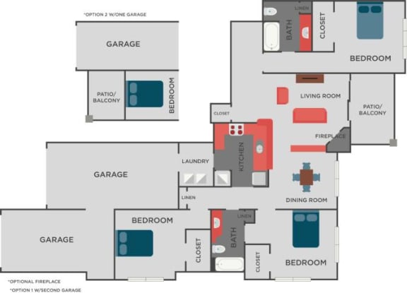 Charlotte Floorplan 3 Bedroom 2 Bath 1398 Total Sq Ft at Autumn Park Apartments, Charlotte, NC 28262