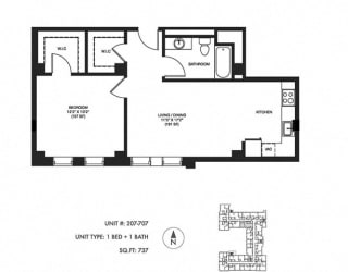 1 Bed 1 Bath 737 sq ft Floor Plan at Somerset Place Apartments, Chicago