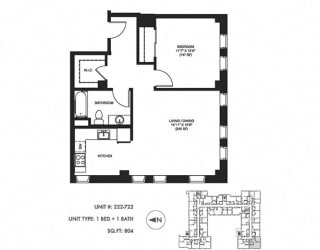 1 Bed 1 Bath 804 sqft Floor Plan at Somerset Place Apartments, Illinois, 60640